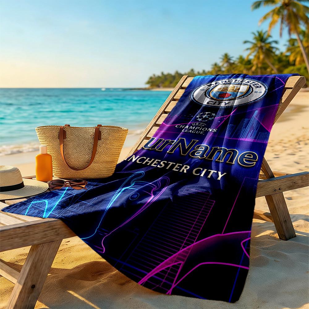Manchester City Personalized Text Beach Towel Super Soft & Absorbent Suitable for Swimming Gym Camping Yoga Vacation