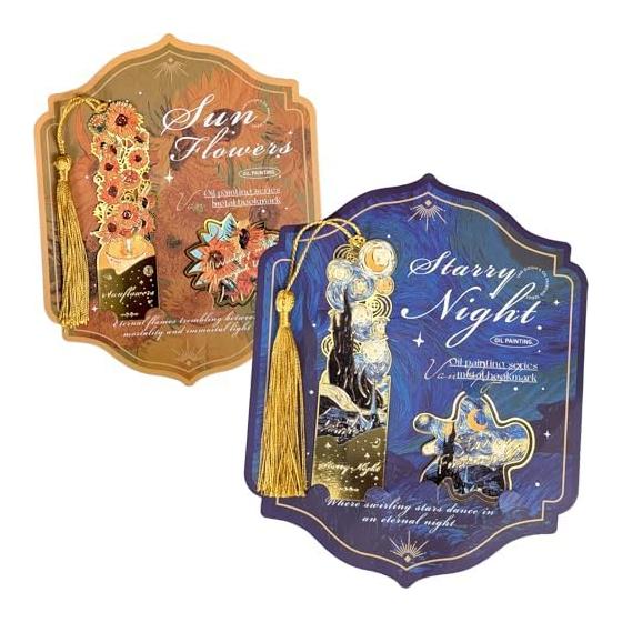 VALLERY Bookmark Bookmarker Book Clip Set Van Gogh Style Starry Night Sunflower Stylish Bookmark Metal Thin Reading Notebook Gift Women (Van Gogh A