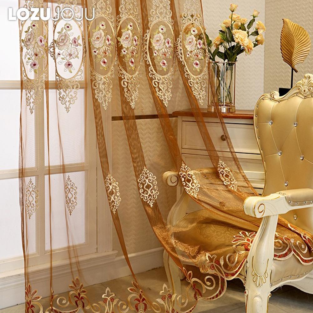 1PZ LOZUJOJU Tenda Trasparente Ricamata Classica di Lusso Europea in Garza per Soggiorno Camera da Letto Balcone Finestra Decorazione Casa