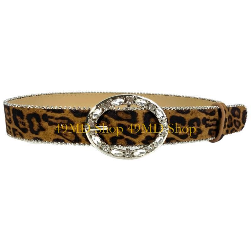 49MD Animal Print Belt Trendsetting Leopards Wide Waistband Daily Use Waist Belt