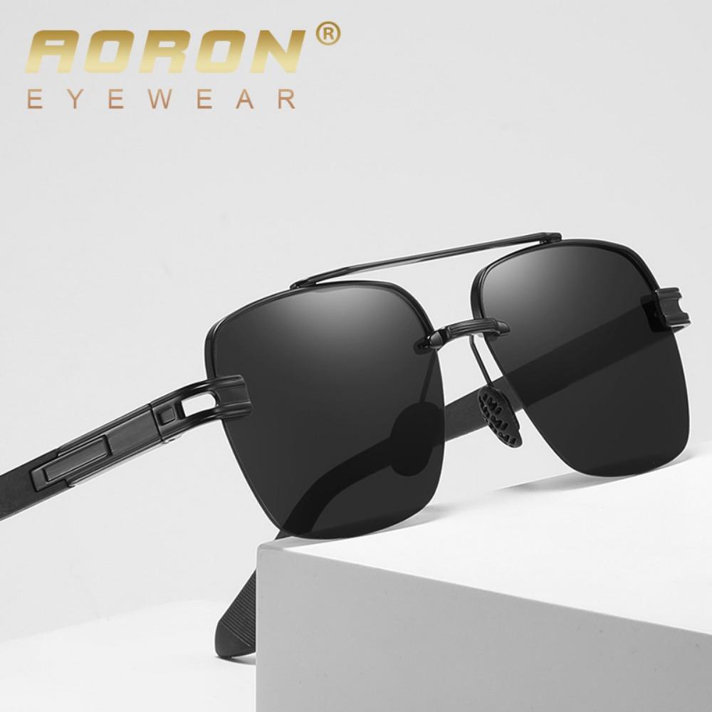 aoron Borderless Men's Polarized Sunglasses Large Frame Two-color Metal Square Sunglasses