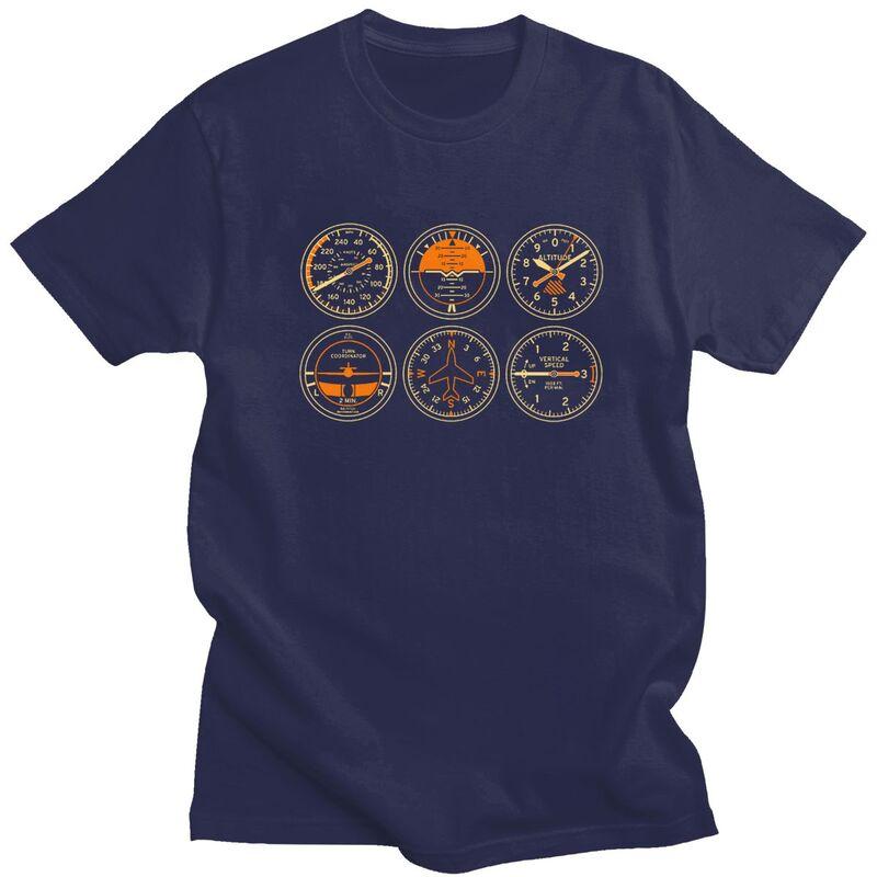 Custom Cockpit Six Dials Flight Simulator Pilot T Shirt Men Short Sleeves 100 Cotton Tshirt Casual Aviation Airplane Tees