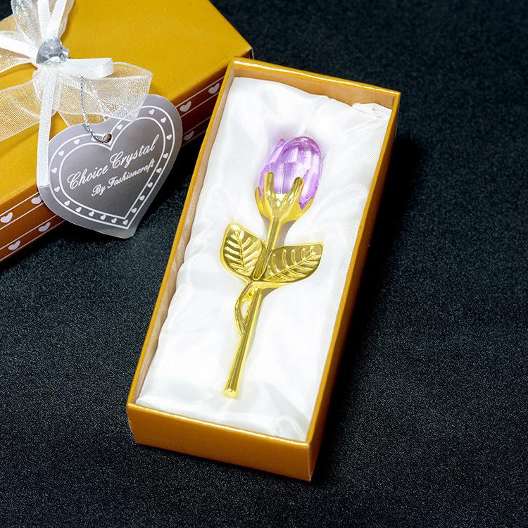 9 Colors Crystal Glass Rose Flower Figurines Craft Valentine's Day Favors X'mas Lovers' Gift Souvenir Home Wedding Decoration