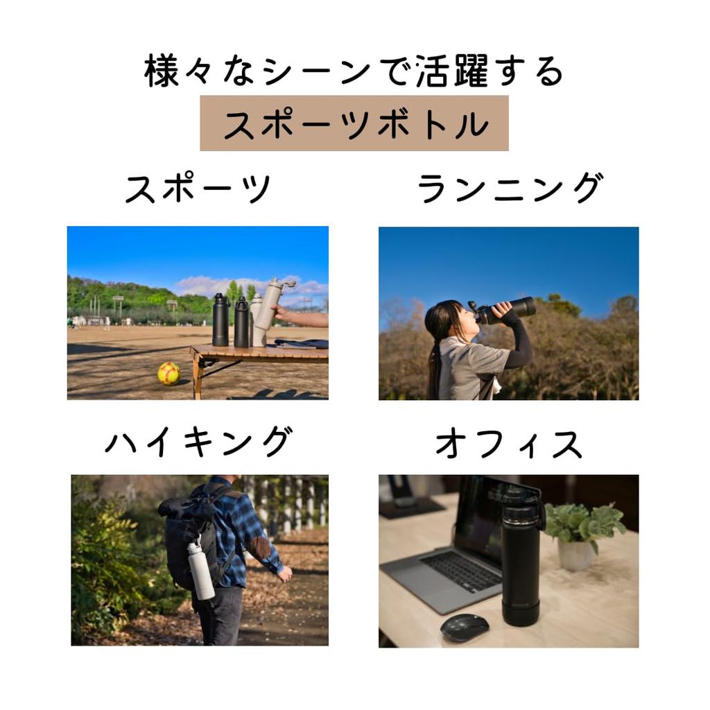 Kevnhaun Sports Bottle, 1.2L, Black, Dishwasher Safe, Vacuum Insulated, Keeps Water Cold, Includes Carabiner for Easy Carrying, and Silicone Cover,