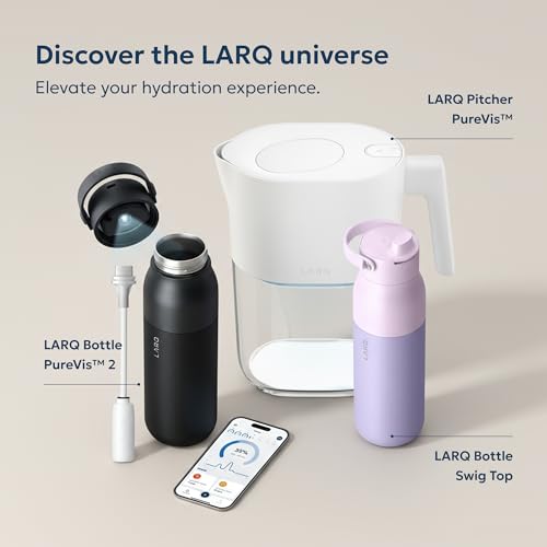LARQ Granite White Bottle Filter - 500ml Water Bottle with Filter, Keeps Water Cold & Hot (Vacuum Flask), Removes Lead, Heavy Metals, Chlorine, and Ot