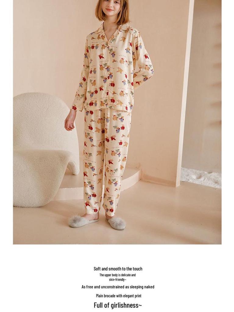 Women's Rayon Satin Four Seasons Rabbit Print Pajama Set - Comfortable, Casual, Loose Homewear