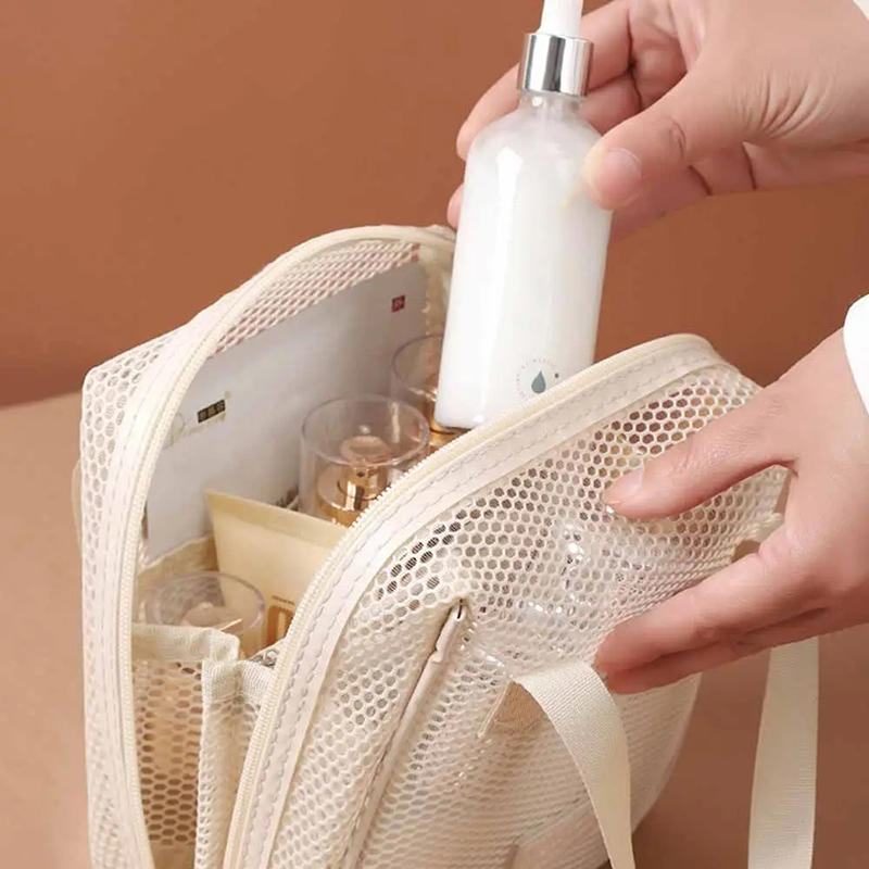 Fashionable Casual Mesh Makeup Bag Large Capacity Handheld Multifunctional Partition Travel Grooming And Storage Bag