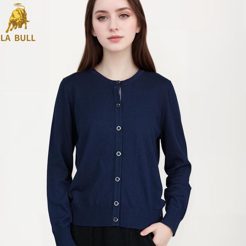 

LA BULL Women s Slim-Fit Round Neck Knit Cardigan M