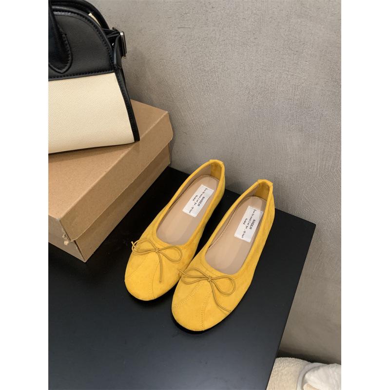 Korejské všestranné malé jednoduché boty dámské 2025 nové jemný temperament kulatá špička mašlička balerínky