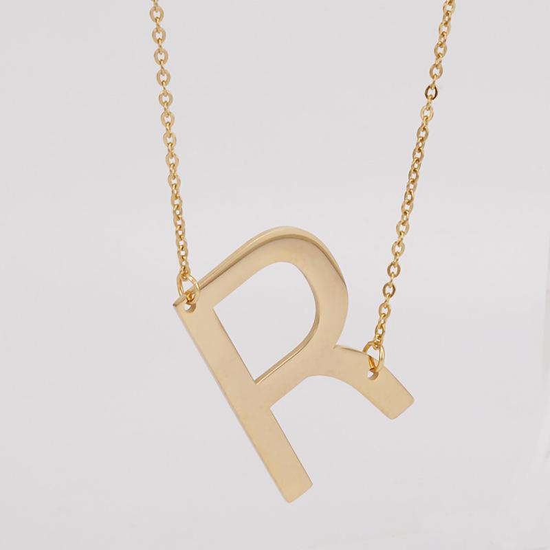 18K Gold Stainless Steel Alphabet Necklace—Women's Titanium Steel 26-Letter Pendant