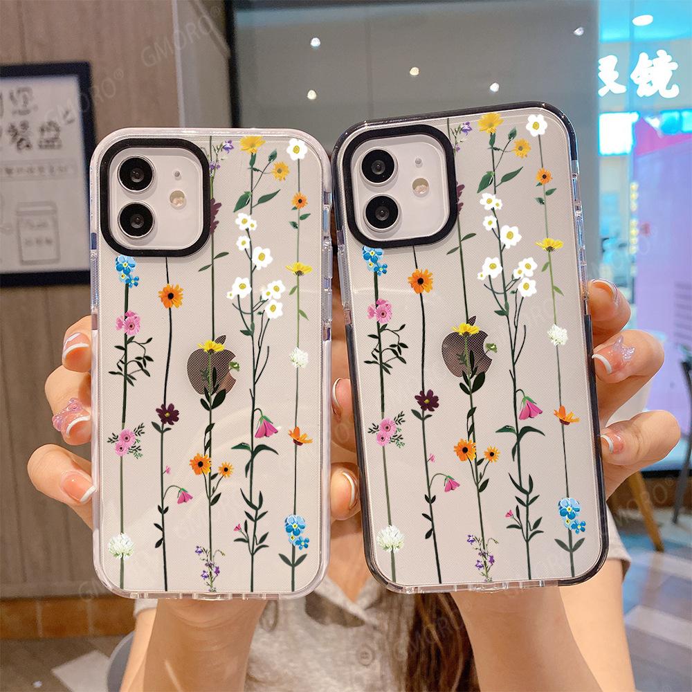 Foreign Trade Explosion Isn't Simple Flower iPhone14 Two-color Tpu Transparent Case Apple 17 Flower Mobile Phone Case 16