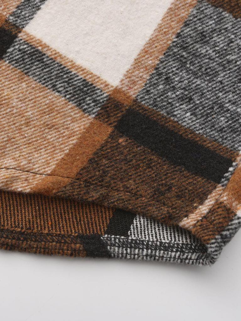 Men's Retro Plaid Brushed Long Sleeve Shirt Jacket with Elegant Lapel