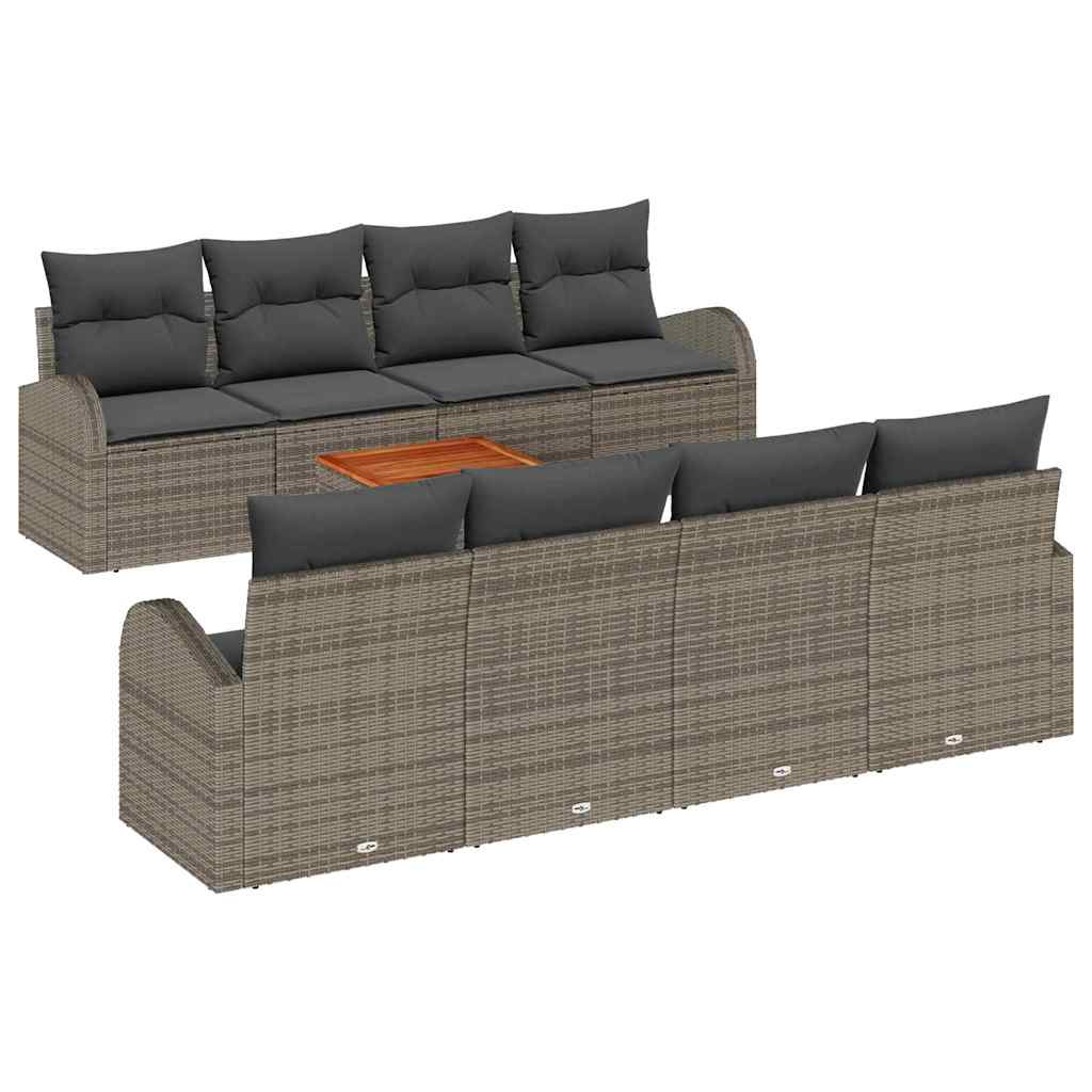 9 Piece Grey Garden Sofa Set with Cushions