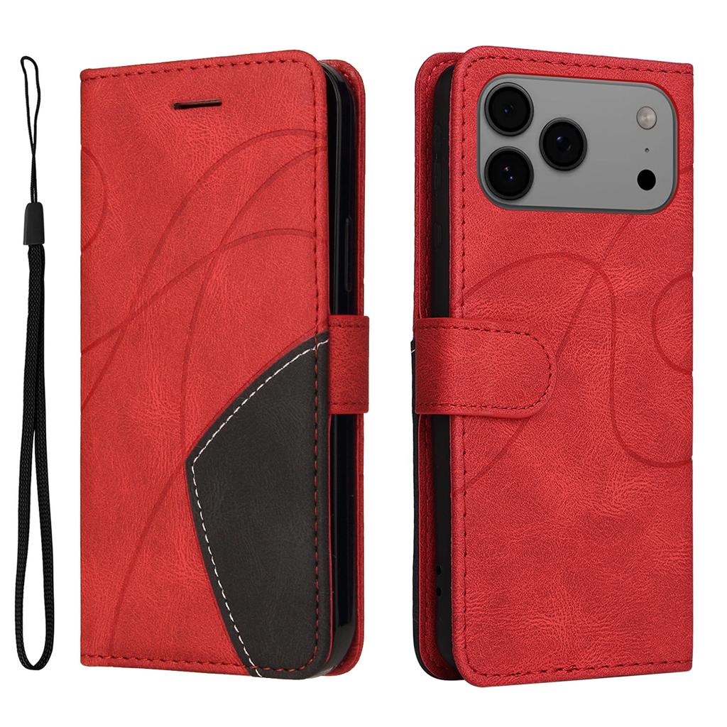 For iPhone 17 Pro Max Leather Phone Case Stand Wallet with Bi-colour Splicing Design