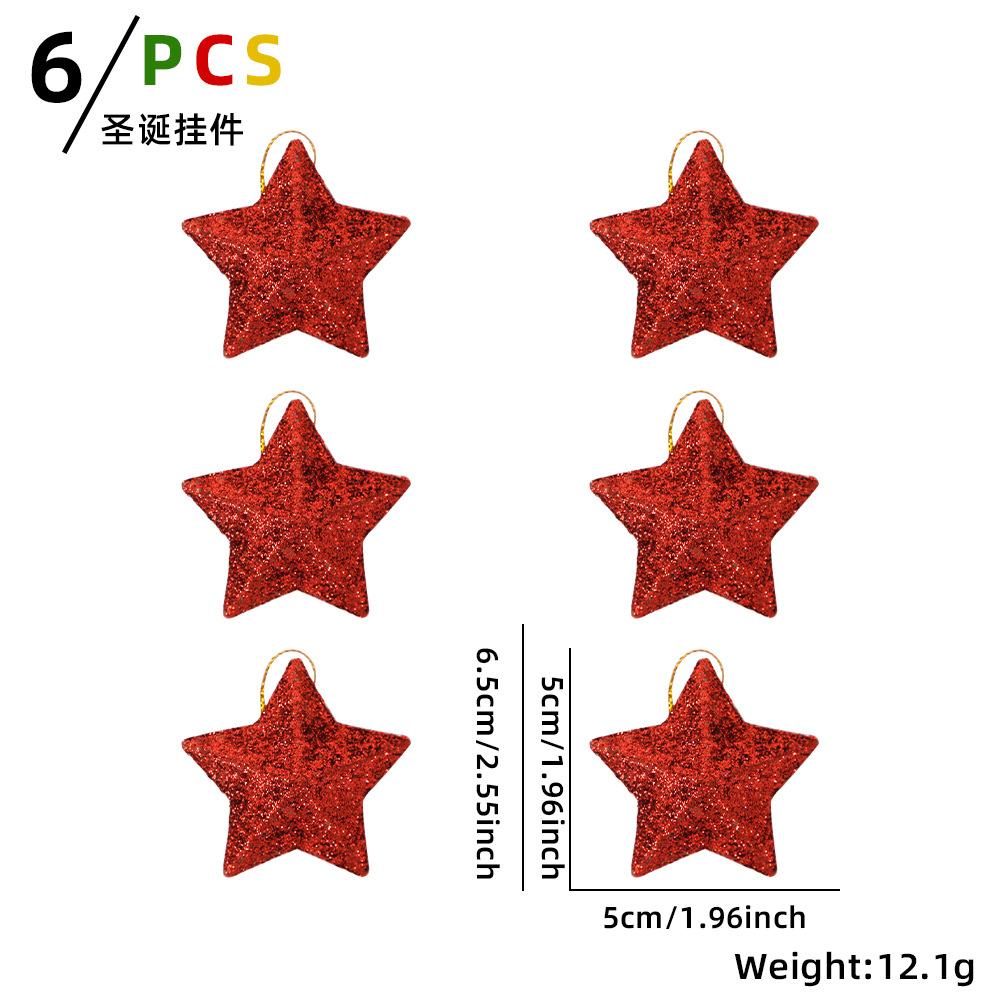 6Pcs Christmas Ornament Gold Powder Pentagram Pendant Christmas Tree Decoration Gold Three-dimensional Star Pendant