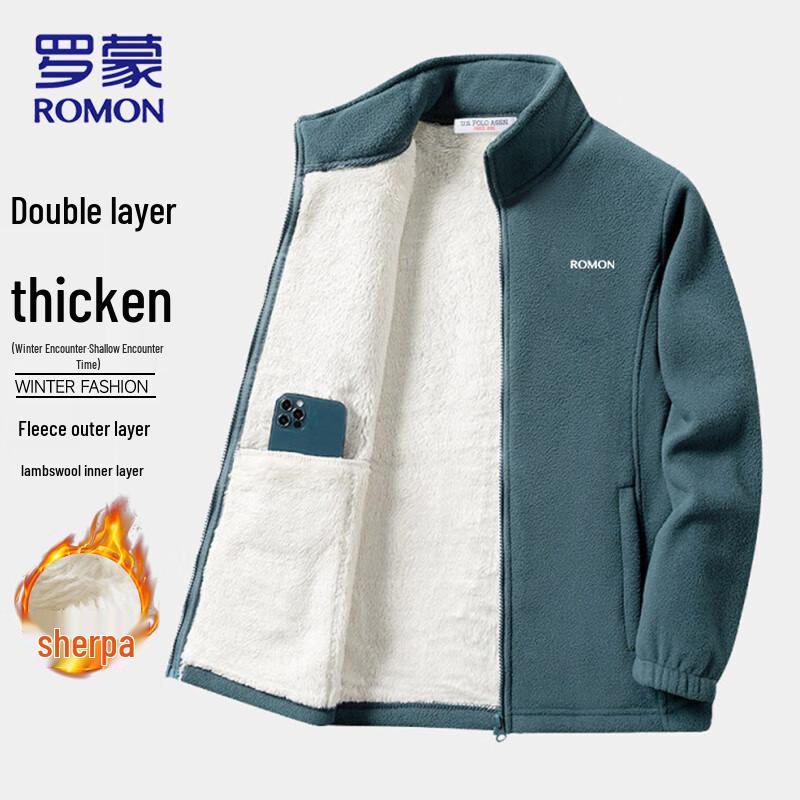ROMON Men s Stand Collar Thickened Lambswool Lined Jacket 4XL