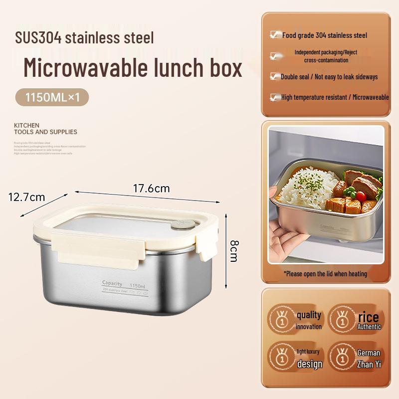 304 Stainless Steel Food Grade Fresh-Keeping Lunch Box with Lid for Refrigerator Storage and Meal Prep.