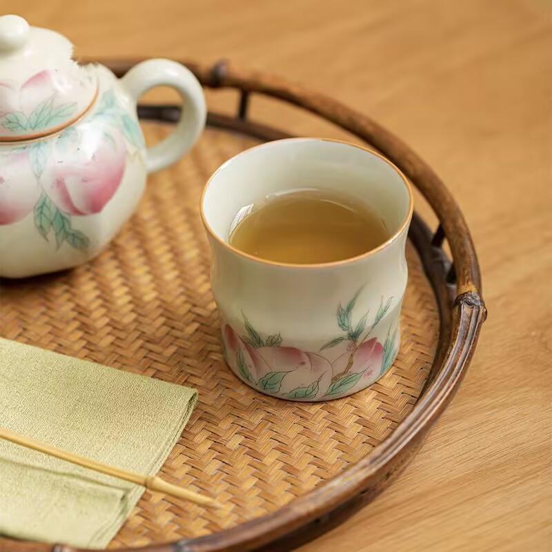 Teacup Master Cup Ru Kiln Secret Yellow Hand Painted Straight Body Cup Chinese Household Ceramics Personal Tea Drinking Bamboo Cup Tea Tasting Cup