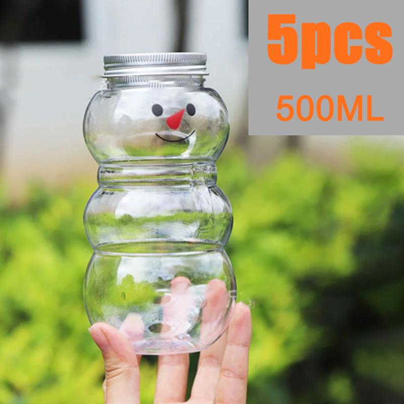 1-10PC  Christmas Tree Shape Drink Bottles Snowman Shaped Candy Biscuits Bottle Juice Milk Tea Jar Food Storage Party Favors
