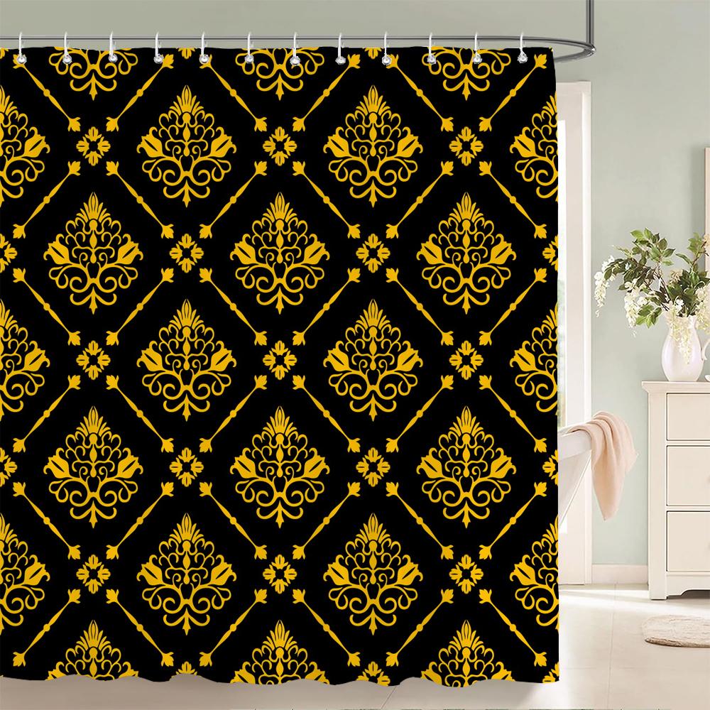 1 Pcs Simple Printing Polyester Shower Curtain Waterproof Fabric, European Elegant Pattern Bathroom Partition Curtain