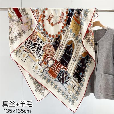 Versatile Silk Wool Square Scarf With Double-Sided Contrasting Colors Handmade Fashionable Shawl Silk Wool Scarf