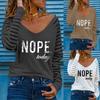 Women Spring Fashion V-Neck Letter Heart Printed Patchwork Blouse Tops Pullover