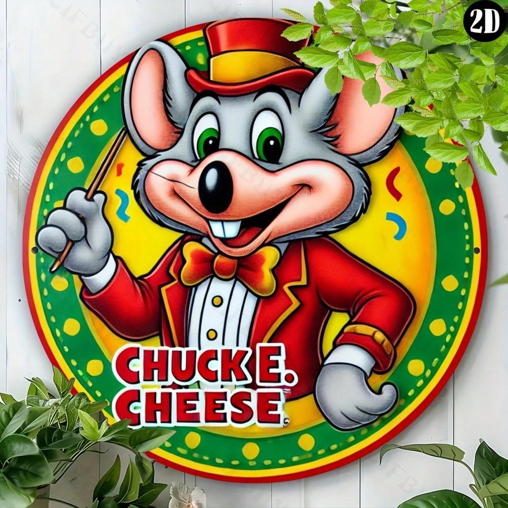 Chuck E Cheese Metallskylt Rund Aluminium Väggkonst Hemmakontor Barinredning Gåva