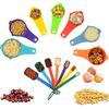 Measuring Cups and Spoons Set 15, 7 Plastic Measuring Cup Set, 7 Spice Long Handle Measuring Spoons with 1 Leveler for Kitchen and Baking, Dry Metric