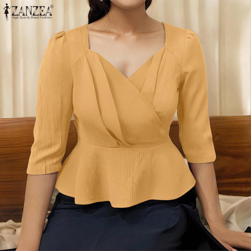 ZANZEA Bluză Casual de Vară pentru Femei cu Design la Talie și Mâneci Scurte