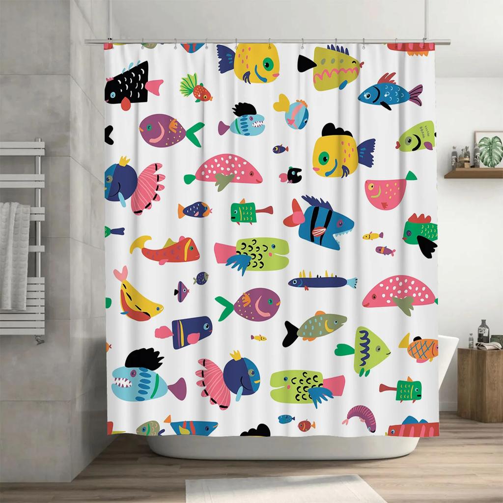 "Colorful Cartoon Fish Shower Curtain, Waterproof & Mildew-Resistant Bath Curtain for Kids' Bathroom Decor"