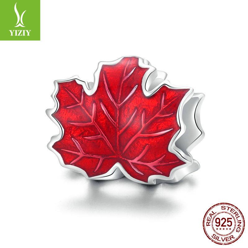 

S925 Silver Red Passion Maple Leaf Beaded, Fashionable Dripping Leaf Diy Jewelry Accessories Bsc335