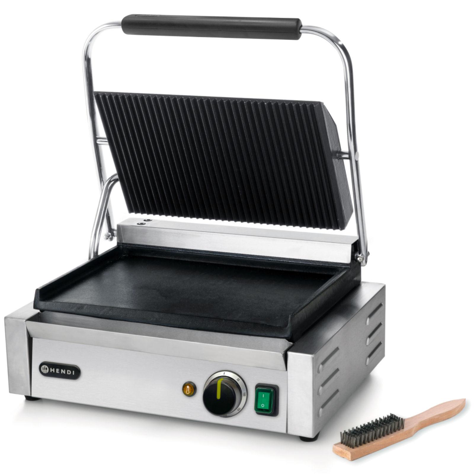 Kontaktgrill PANINI, geriffelte Oberplatte, glatte Unterplatte, 2200W, Hendi 263662