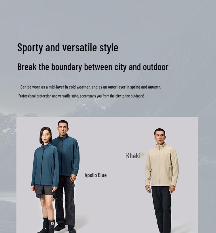 YKK Zipper Stand Collar Softshell High-Stretch Waterproof Windbreaker Jacket, Wear-Resistant & Anti-Static