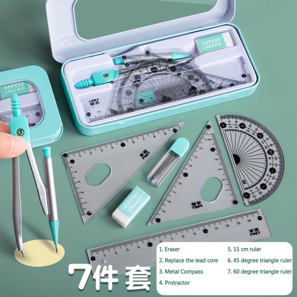 Back To School 7 Pcs/set Mathematical Rulers Set Professional Compass Ruler Multi-function Drawing Tools Students Stationery