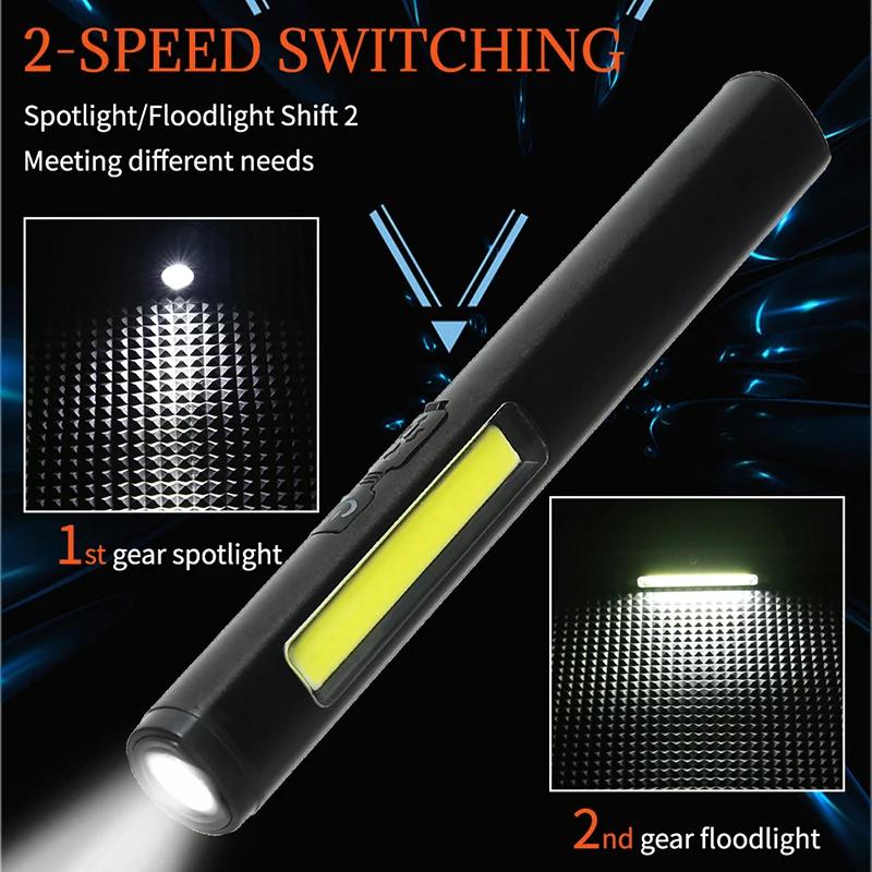 USB Rechargeable Pen Lamp COB Side Light Built In Battery With Pen Clip Pocket Led Flashlight For Medical Emergency Inspection