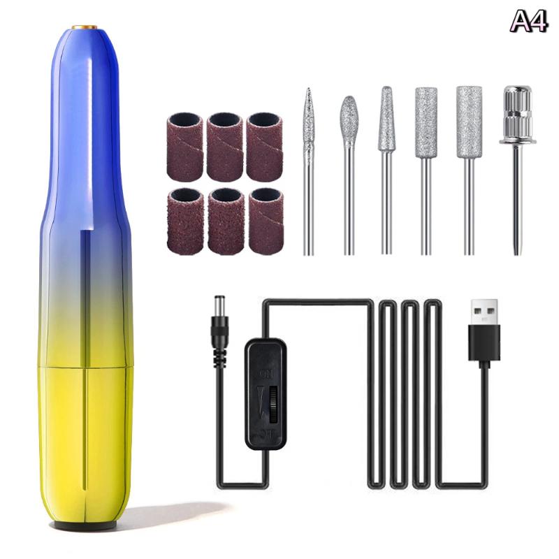 Electric Nail Polisher Exfoliator Machine Nail Drill Bits Dead Skin Remover Nails Grinding Polishing Usb With 6 Bits File Pen