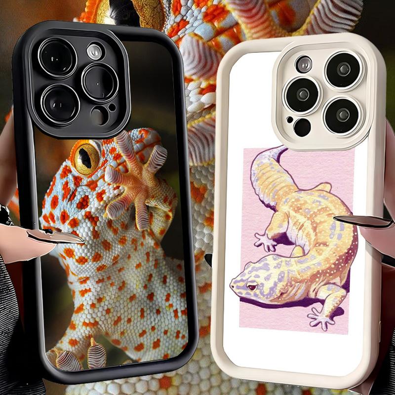 Phone Case for iPhone 17 Air 16E 15 16 Pro Max Lizards Geckos Cute Pet Cover 14 Plus 13 12 Mini Soft Shell Silicone Fundas
