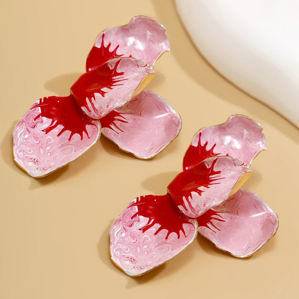 SHIXIN Elegant Colorful Half Flower Large Stud Earrings for Women Luxury Dripping Oil Petals Piercing Earrings Wed Party Jewelry