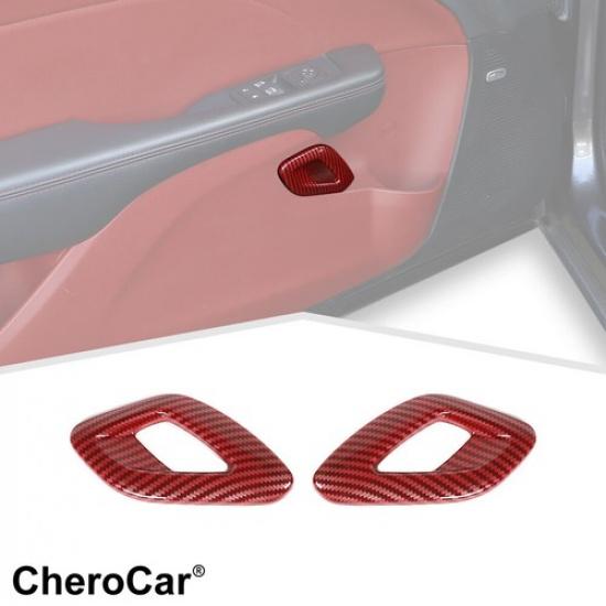 

Red Carbon Door Handle Frame Cover Trim Decor Bezels For Dodge Challenger 2011+