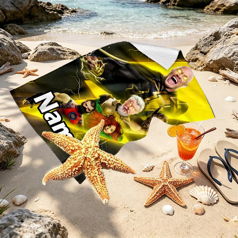 Custom Name Personalized Black Adam Print Beach Towel, for Trip Camping Beach Party Home Decor, Birthday Gift for Family & Friends