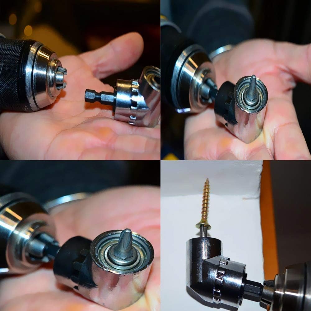 Impact Grade Power Hand Tools Driver Sockets Adapter Extension Set, 3Pcs 1/4 3/8 1/2" Hex Shank Drill Nut Driver Bit Set + 105 Degree Right Angle