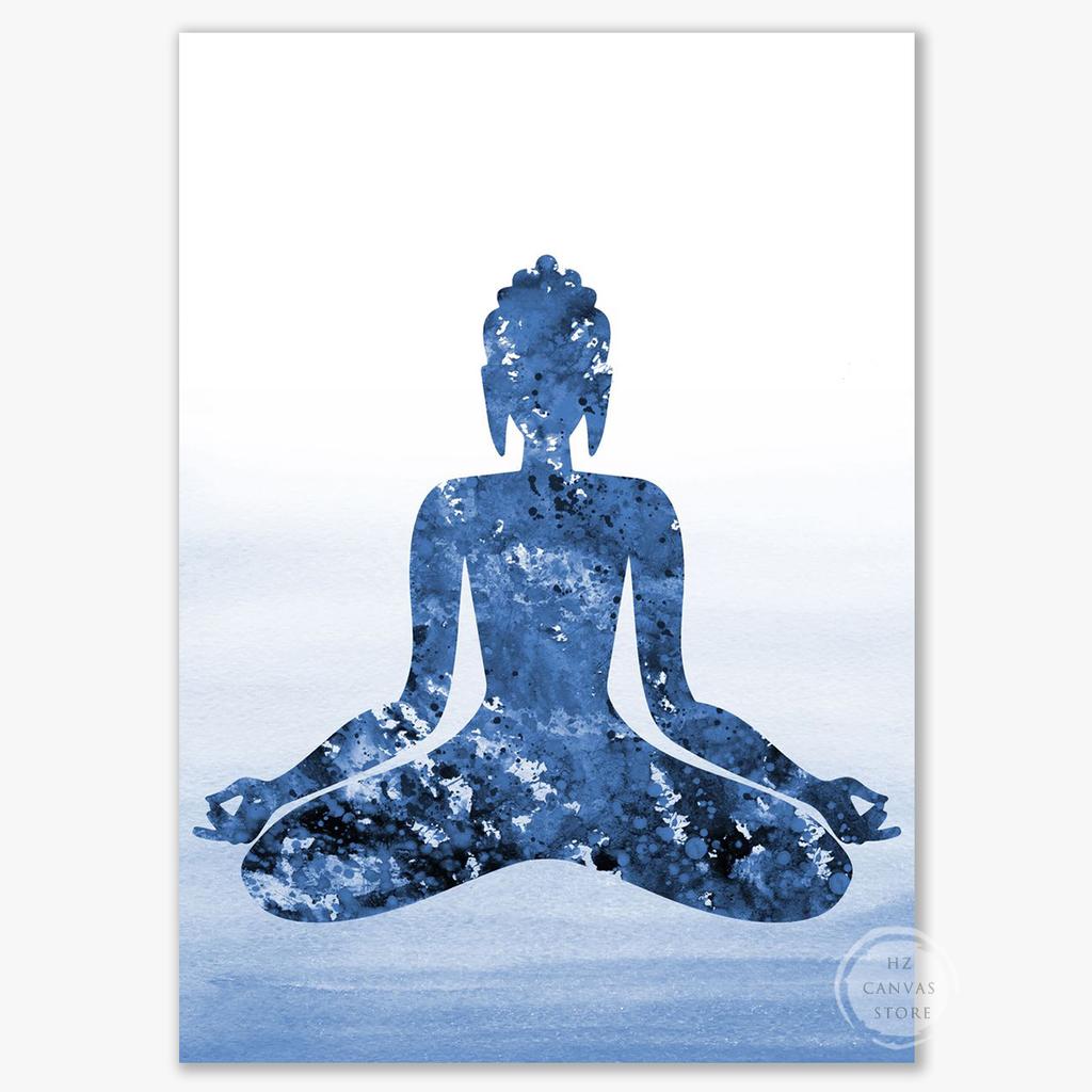 Abstract Buddha Lotus Zen Meditation Yoga Blue Posters and Prints Canvas Painting Wall Art Picture for Living Room Home Decor