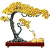 Aris & Juno Hand-Painted Copper Fortune Deer Sculpture, Traditional Chinese Lu Blessing Statue with Wood Base, Feng Shui Office Desk Home Wealth &