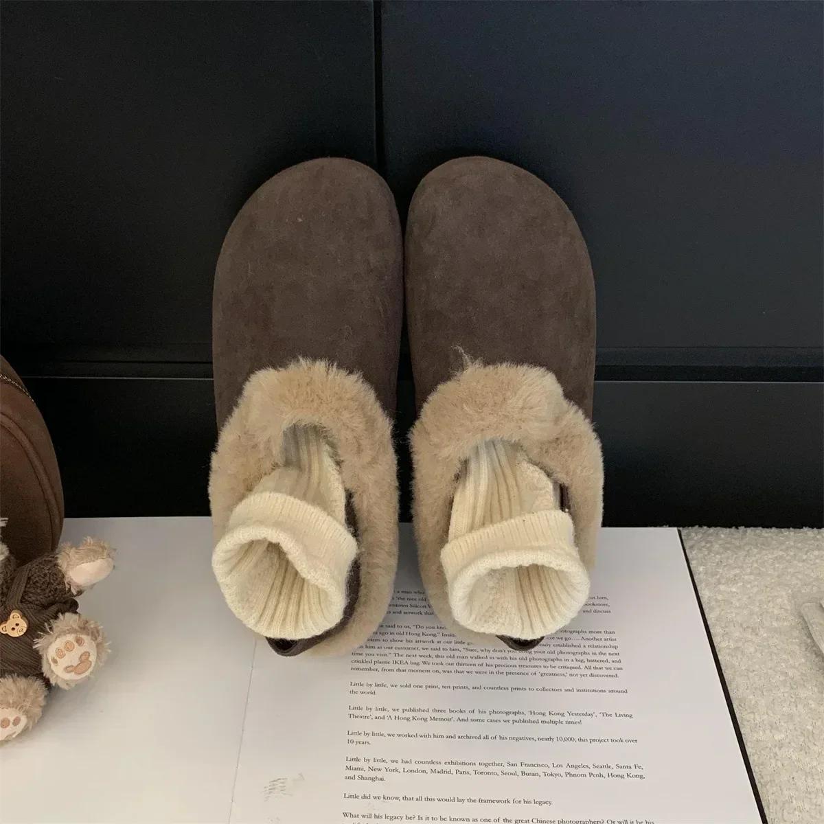 

Две пары обуви, женские бархатные туфли на осень и зиму, новинка, ретро меховые полуботинки женские на плоской подошве из хлопка 35