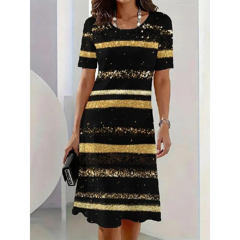 2026 New Women's 3D Digital Print Dress Round Neck Casual Dress