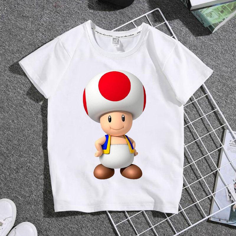 Bestselling Summer Boys and Girls Childrens Shortsleeved Shirts Super Cute Cartoonstyle Student White Tshirt of Mario Game
