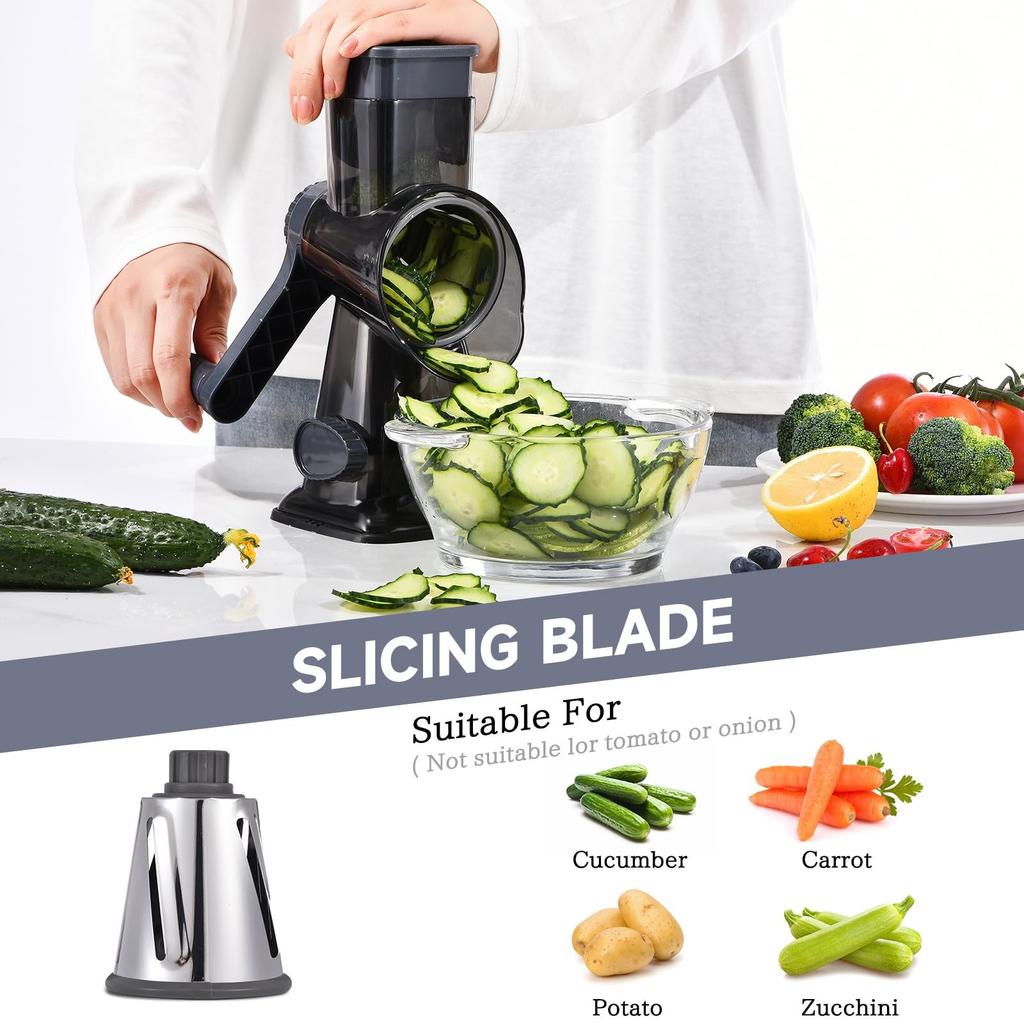 Feliator Manual Rotary Grater LYCENXI, 3 In 1, 3 Interchangeable Blades, for Cheese, Vegetables, Fruits Kitchen Shredder