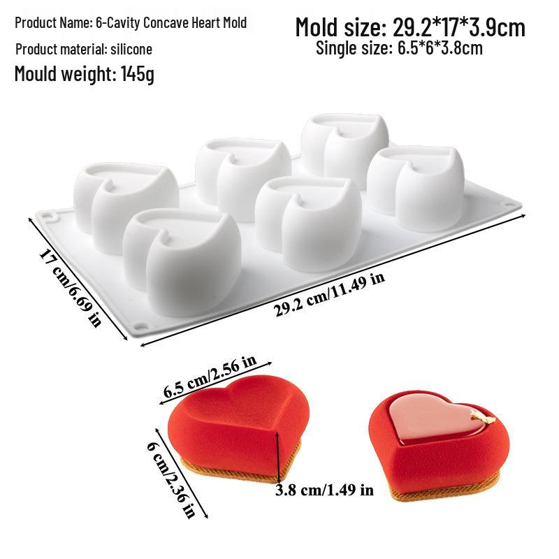 Elegant Heart-Shaped Silicone Mold for Valentine's Day Cakes and Desserts (6-Cavity)