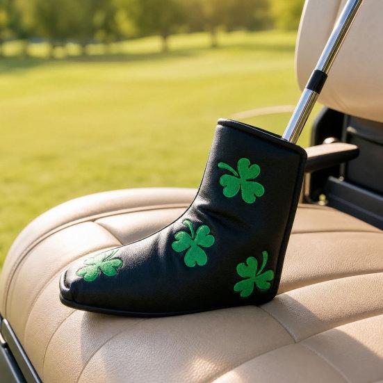 Kunstleder Golfschläger-Headcover, Stickerei Kleeblatt Golf-Putter-Cover, Universelle Golfschläger-Schutzhülle, Golfschläger-Zubehör
