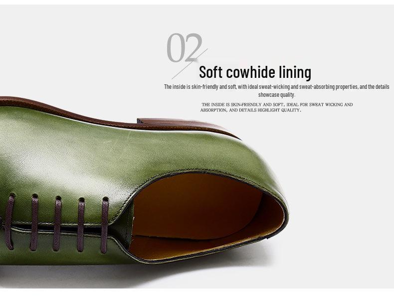 Pánské ručně barvené společenské boty z full-grain kůže se špičatou špičkou - britský formální styl